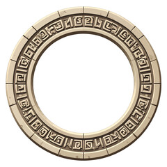 Ornamental Stone Circle With Ancient Inscriptions In Neutral Tones On White Background