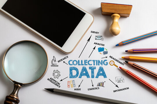 Collecting Data Concept. Chart and illustration on a white office desk