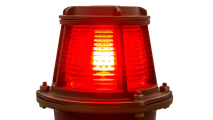 Red Warning Light Beacon with Bright Illuminated Lens on Transparent Background