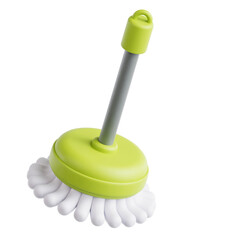 A Modern Lime Green Floor Mop With White Cleaning Strands and a Gray Pole Stands Isolated on a Transparent Background Ready for Household Chores