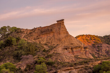 Desert landscape at sunset, Monegros Desert, Aragon, Spain