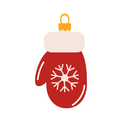 Christmas mitten, X-mas tree decoration. Colored vector illustration in cartoon style on a white background.