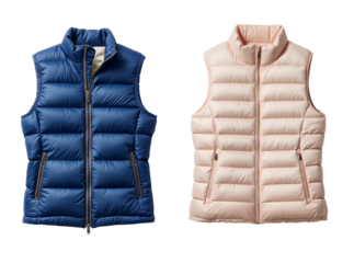a set of women's down vests on a transparent background
