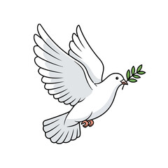 Obraz premium Dove with an olive branch in its beak, symbolizing peace and hope, flying against transparent
