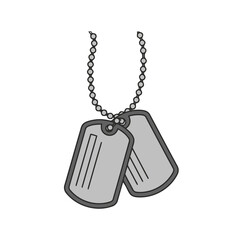 Pair silver dog tags on beaded chain, isolated on transparent, representing military identification, service, memory, and the bond between soldiers