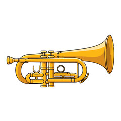 Obraz premium Golden trumpet with three valves, isolated on transparent, representing music and brass instruments