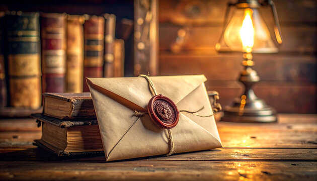Fototapeta Stare średniowieczne zalakowany list koperta vintage