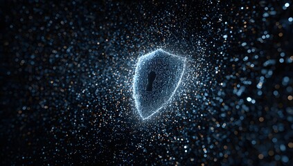 A luminous crystalline shard with intricate facets glowing with internal blue light suspended in a dark cosmic expanse filled with tiny bright particles isolated on transparent background