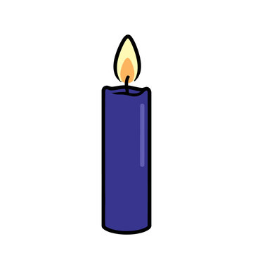 Single, tall, blue candle with lit flame, isolated on transparent, representing light, warmth, and celebration