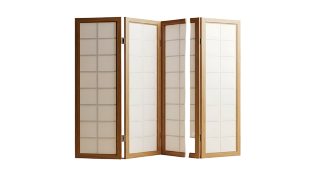 Wooden Folding Screen Room Divider with White Panels for Interior Privacy and Decoration