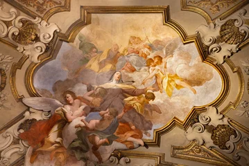 Schilderijen op glas Jezus Christus Florence - The baroque ceiling fresco Glory of St.  St. Therese of Avila with the Madonna of in the church Chiesa di Santa Maria Maggiore by unknown artist.  © Renáta Sedmáková