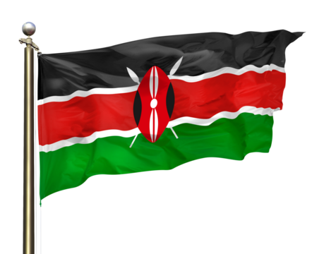 Transparent Background Cutout Kenyan National Flag Waving In The Wind On A Beautiful Summer Blue Sky