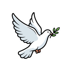 Obraz premium Dove peace flying with green olive branch in its beak, symbolizing hope and tranquility