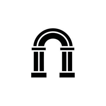 A simple black stylized icon of an architectural archway with columns