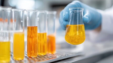 Chemistry Laboratory Experiment with Colorful Solutions in Glassware by a Research Professional