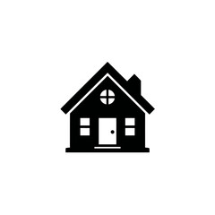 Fototapeta premium A simple black silhouette of a detached house with a peaked roof and chimney