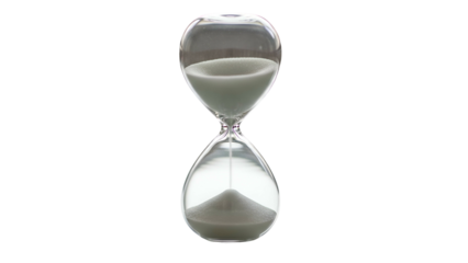 Glass Hourglass with White Sand on Transparent Background