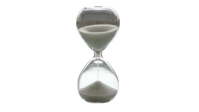 Glass Hourglass with White Sand on Transparent Background