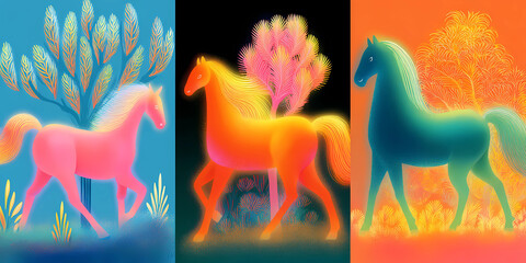 china symbol horoscope  horse, greetings post card 2026, Horse Year Set. illustrations of Chinese New Year designs Year of the Horse.