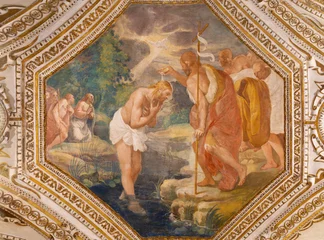 Schilderijen op glas Jezus Christus SALERNO, ITALY - OCTOBER 6, 2025: The ceiling fresco of Baptism of Jesus in the crypt of Cathedral of St. Matthew by Belisario Corenzio (1558–1646)  © Renáta Sedmáková