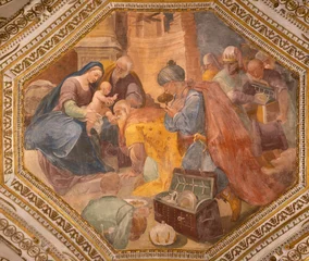 Schilderijen op glas Jezus Christus SALERNO, ITALY - OCTOBER 6, 2025: The ceiling fresco of Three Magi in the crypt of Cathedral of St. Matthew by Belisario Corenzio (1558–1646)  © Renáta Sedmáková