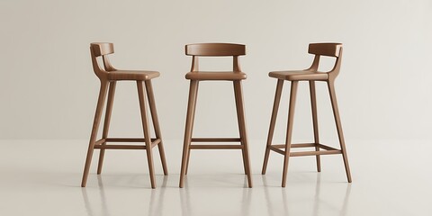 Minimalist Wooden Bar Stools with Curved Backrests on Light Background