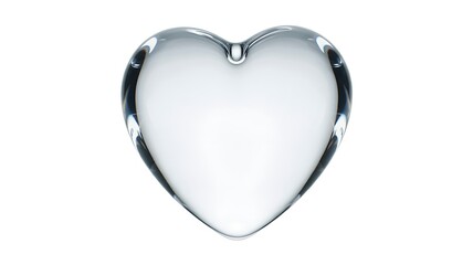 Glossy Glass Heart with Reflective Surface on Clean White Background