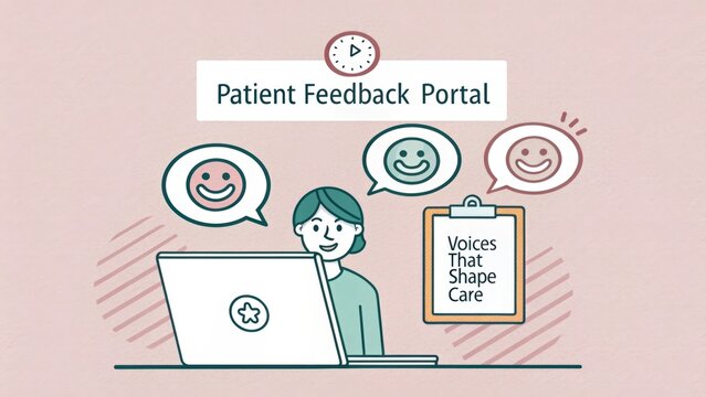 Patient with laptop sharing feedback on the healthcare portal