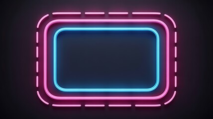 Layered Neon Rectangular Frame in Blue and Pink on Dark Background