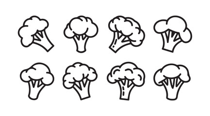 Collection of hand drawn broccoli florets isolated on simple food icons vector