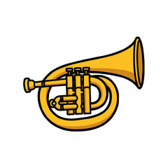 Obraz premium Cartoon golden trumpet with valves and bell
