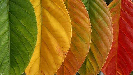 Autumn Leaf Color Gradient Displaying Seasonal Transition from Green to Red