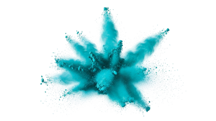 Blue Powder Explosion on Transparent Background Artistic Abstract Pattern
