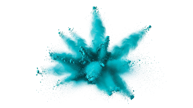 Blue Powder Explosion on Transparent Background Artistic Abstract Pattern