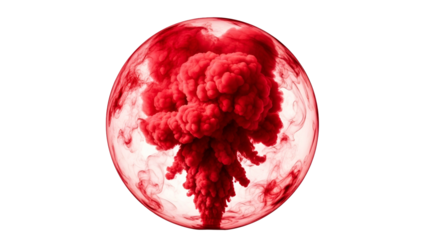 Red Explosion Inside Glass Sphere with Smoke and Fire Effect on Transparent Background