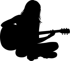 Woman Playing Guitar Silhouette Vector Illustration
