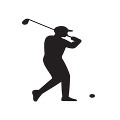Abstract silhouette of a golf player on white background. Golfer man hits the ball. Vector illustration