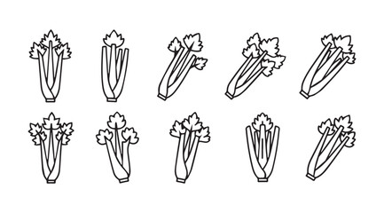 Fresh celery stalks hand drawn line art set simple organic vegetable design collection vector