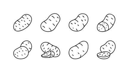 Set of eight hand-drawn potato icons isolated on a with variety of cuts vector