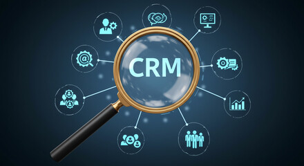 Unlock business growth with a stunning CRM solution, explore client relationships with a magnifying glass for a modern and professional approach