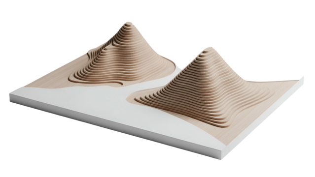 Abstract Wooden Mountain Landscape Model on White Base Artistic Modern Design