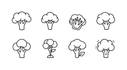 Set of hand drawn broccoli florets in sketchy style for healthy food designs vector