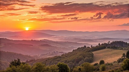 Fototapeta premium Spectacular sunset over rolling mountain range panorama