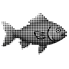 A Dotted fish vector illustration, side view, isolated on a white background, simple black and white sketch, icon, minimalism, no people, close-up, concept, nature, art	