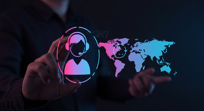 Professional consultant navigates global network, connecting people worldwide with seamless 24/7 support and innovative solutions for business growth - Powered by Adobe