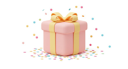 Delightful pink gift box with vibrant confetti, perfect for celebrations, birthdays, and special occasions, bringing joy and excitement to any event.
