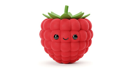 Adorable fuzzy red raspberry character with a joyful smile and bright eyes, perfect for children's content and healthy food promotions