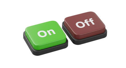 Vibrant green 'On' and maroon 'Off' buttons side by side, representing choices and decisions in a clean, modern design
