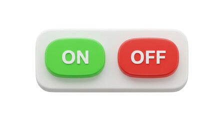Modern toggle switch with bright green ON and red OFF buttons, clearly signaling choice and control for digital interfaces and technology concepts.