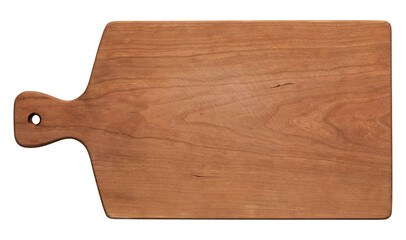 Old wooden cutting board. Handmade cherry wood cutting board with knife marks. wooden cutting board